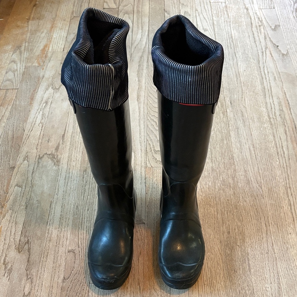 Hunter Black Rain Boots with Striped Socks Included